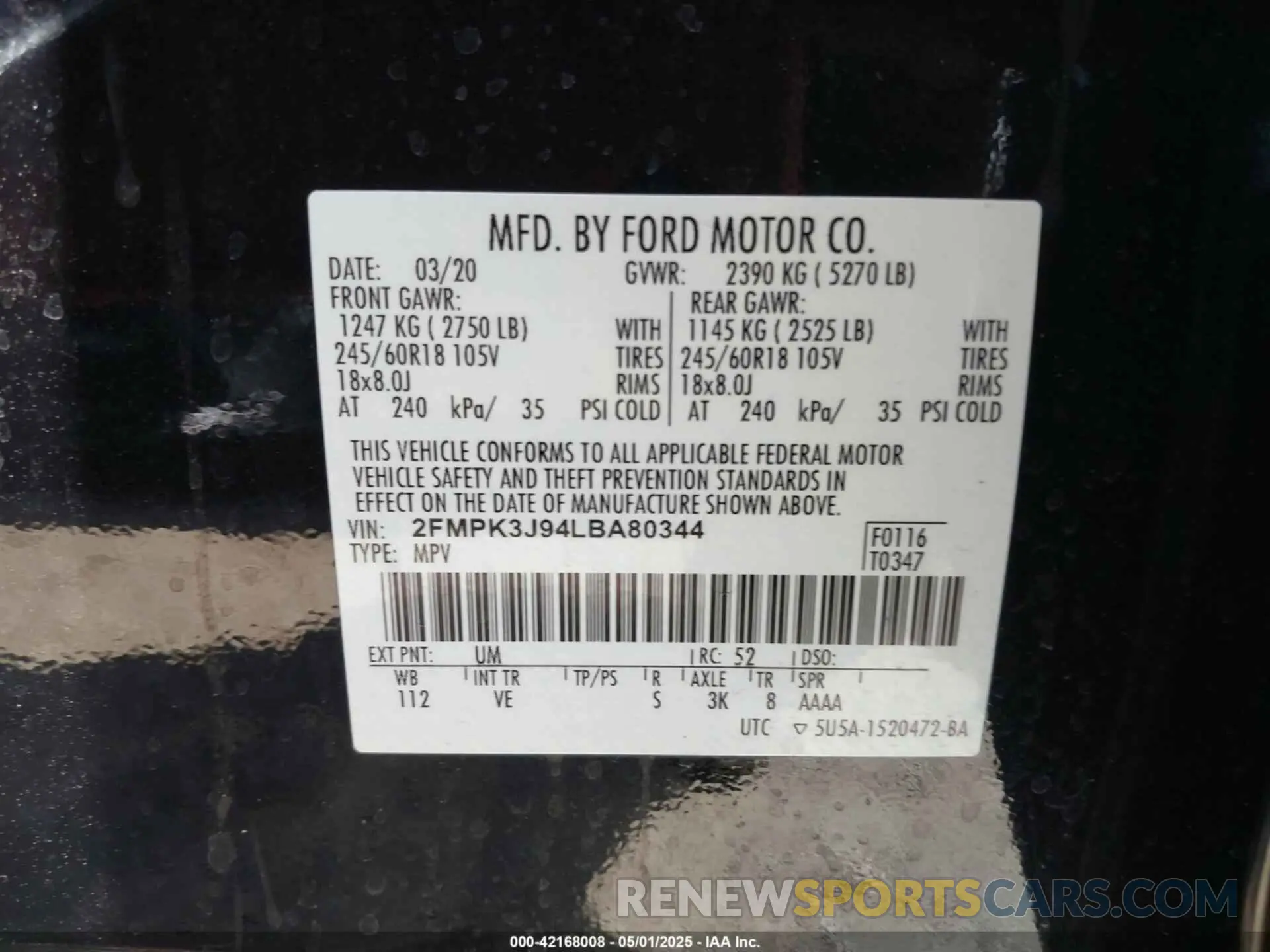 9 Photograph of a damaged car 2FMPK3J94LBA80344 FORD EDGE 2020