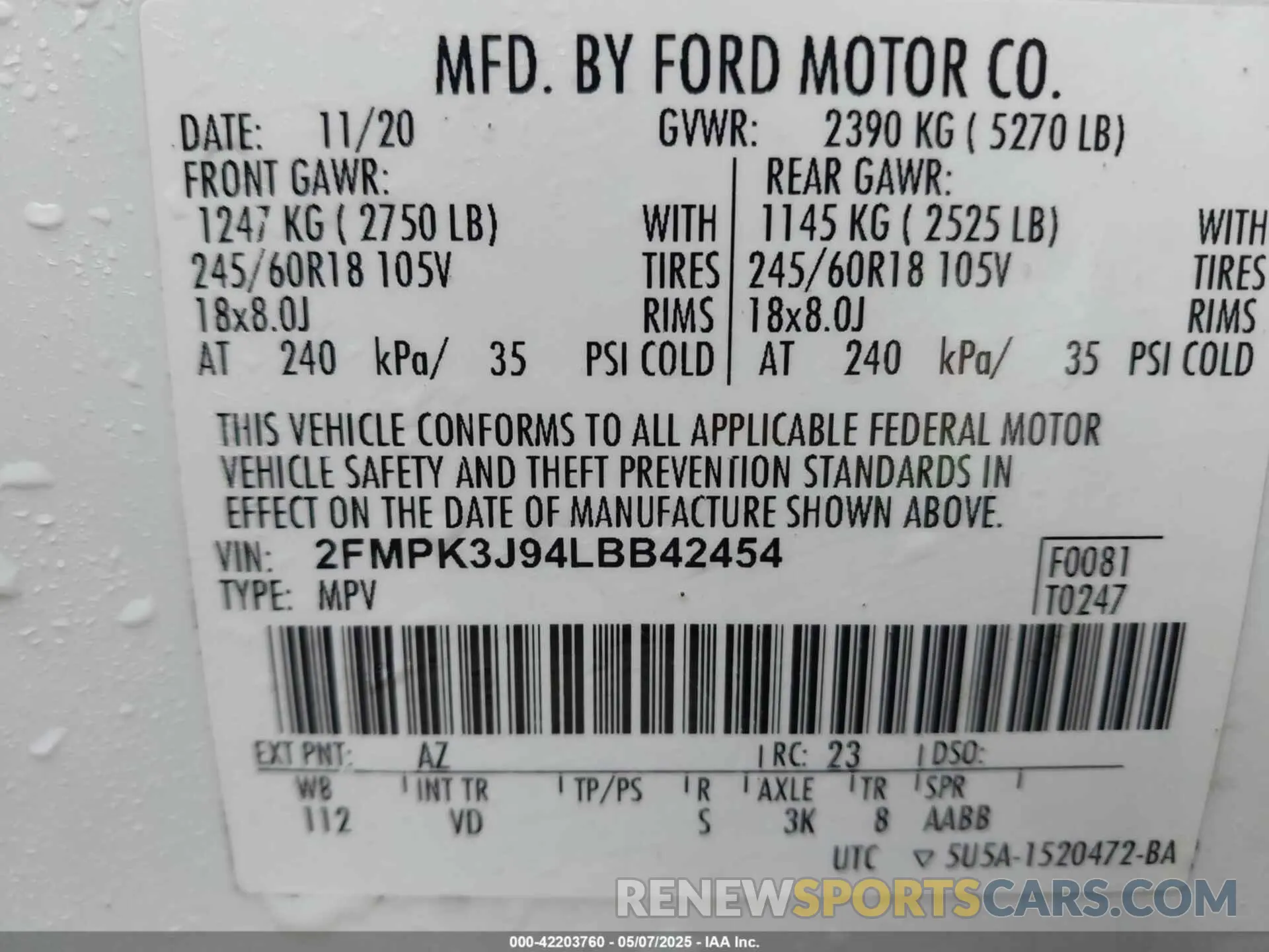 9 Photograph of a damaged car 2FMPK3J94LBB42454 FORD EDGE 2020