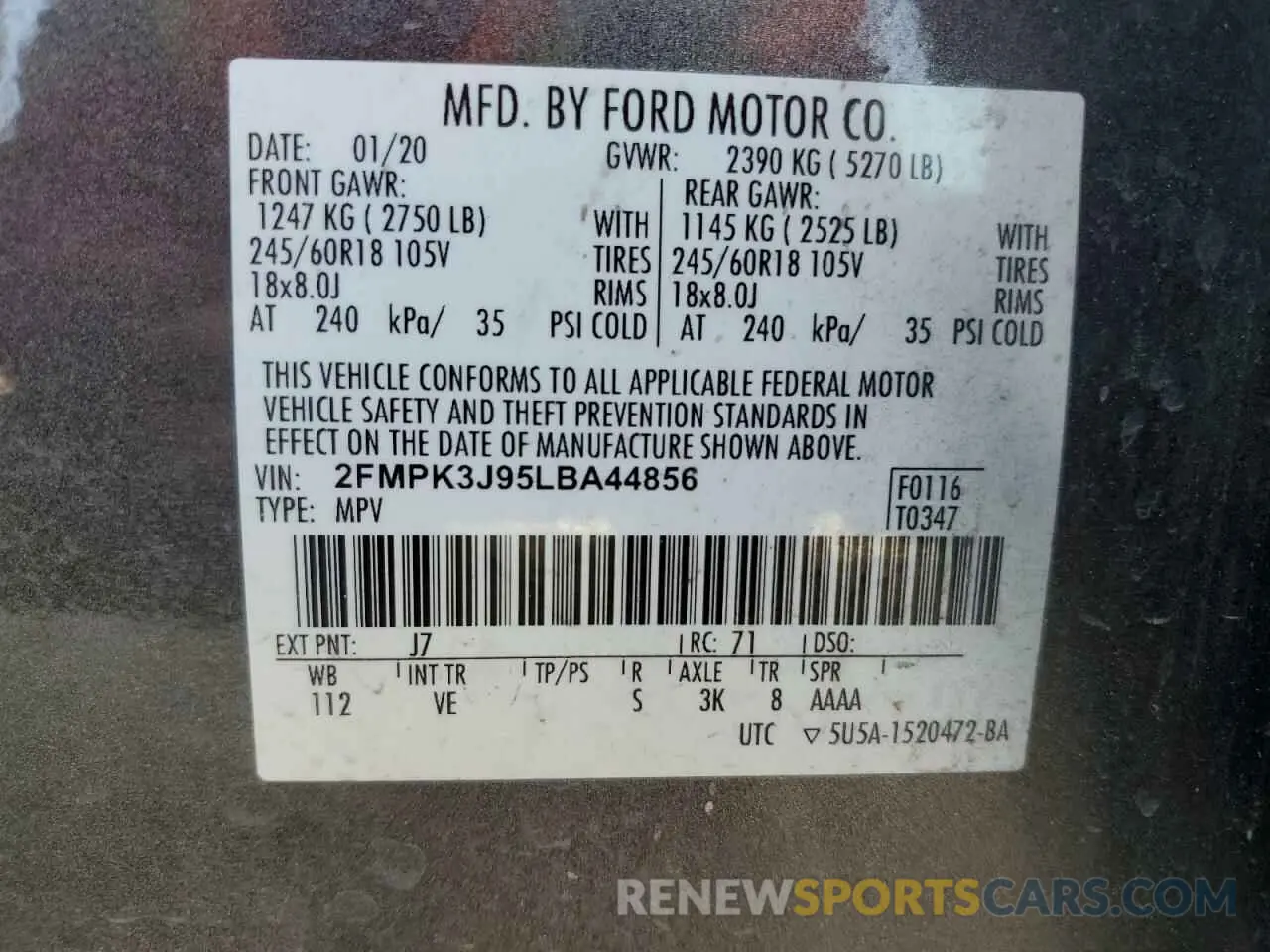 14 Photograph of a damaged car 2FMPK3J95LBA44856 FORD EDGE 2020