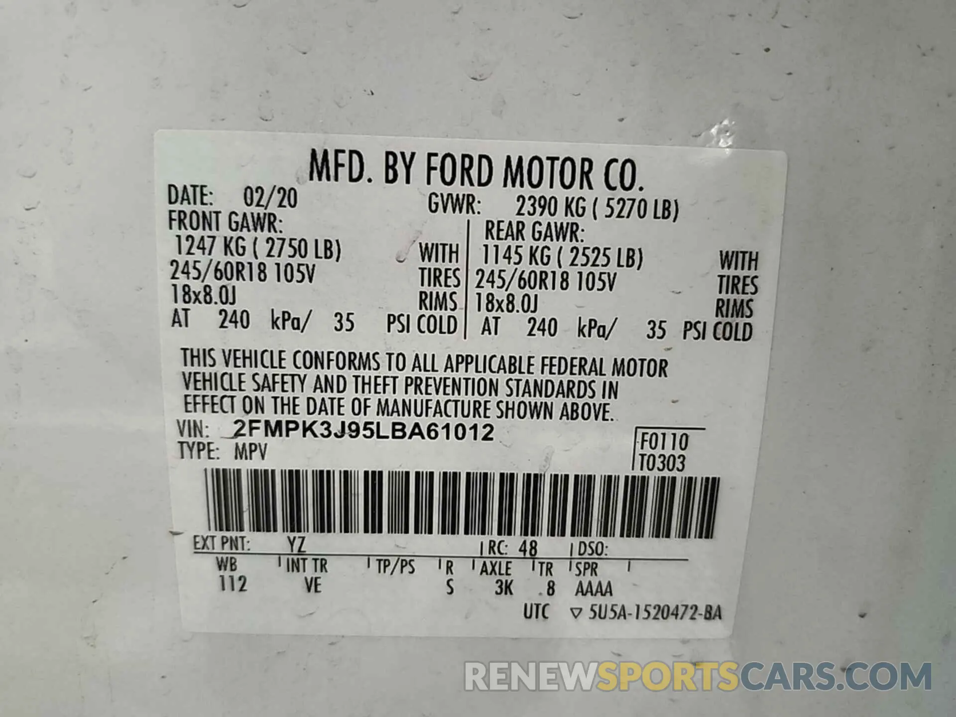 17 Photograph of a damaged car 2FMPK3J95LBA61012 FORD EDGE 2020