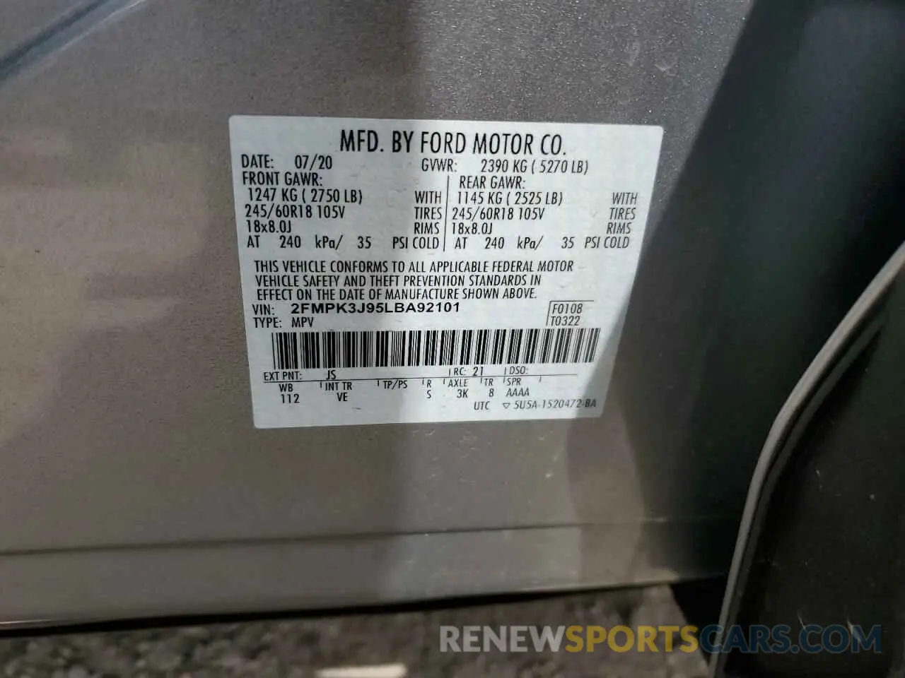 13 Photograph of a damaged car 2FMPK3J95LBA92101 FORD EDGE 2020