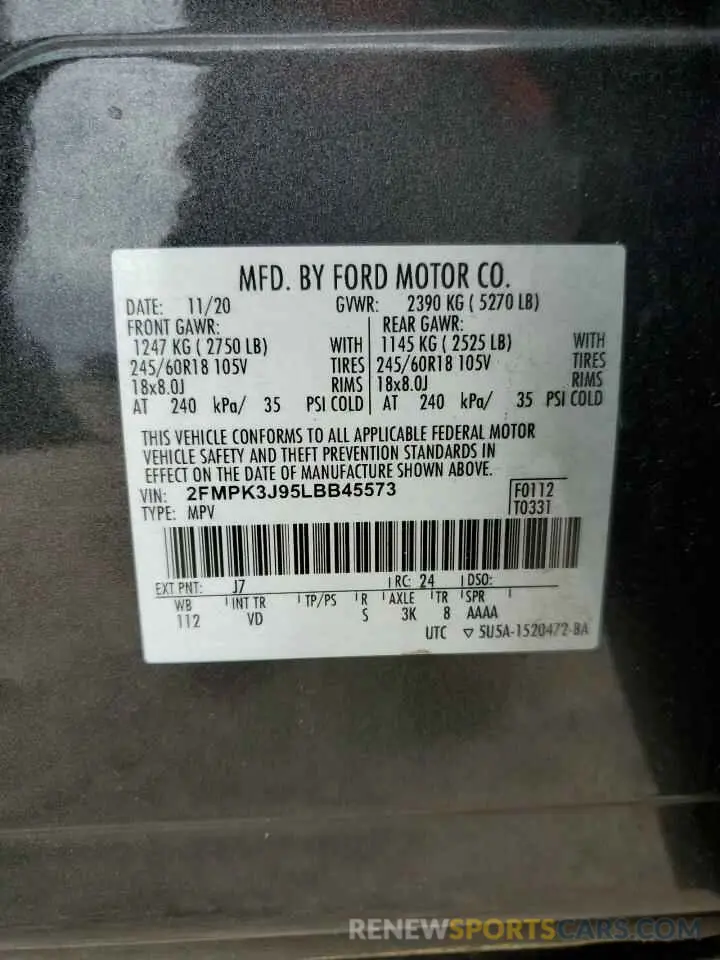 13 Photograph of a damaged car 2FMPK3J95LBB45573 FORD EDGE 2020