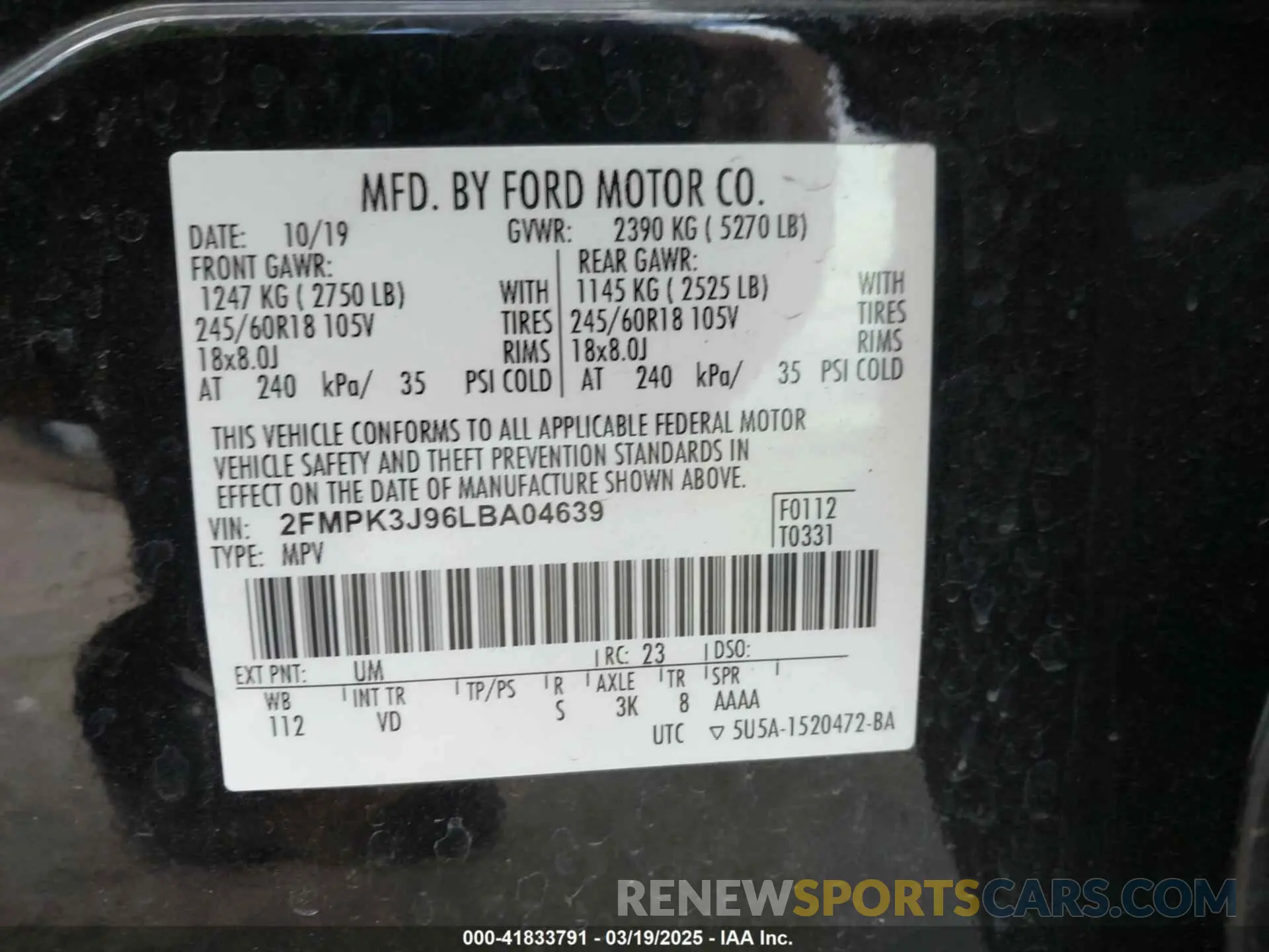 9 Photograph of a damaged car 2FMPK3J96LBA04639 FORD EDGE 2020