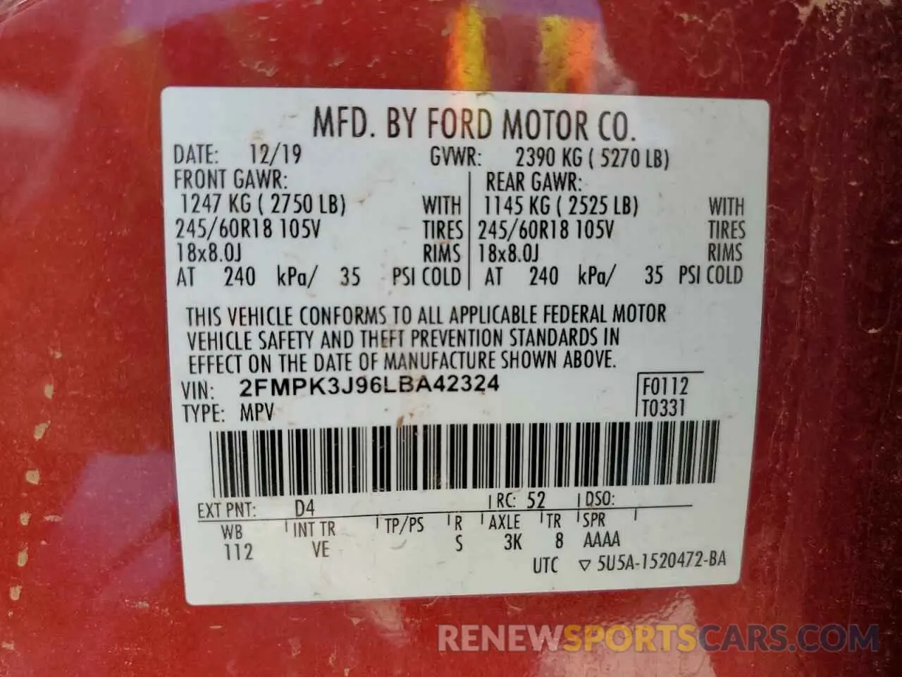 13 Photograph of a damaged car 2FMPK3J96LBA42324 FORD EDGE 2020