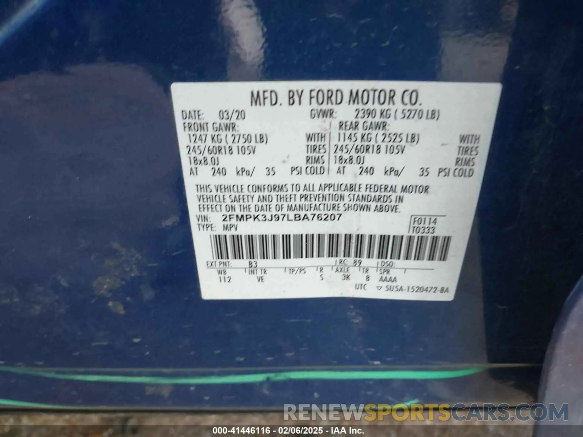 9 Photograph of a damaged car 2FMPK3J97LBA76207 FORD EDGE 2020