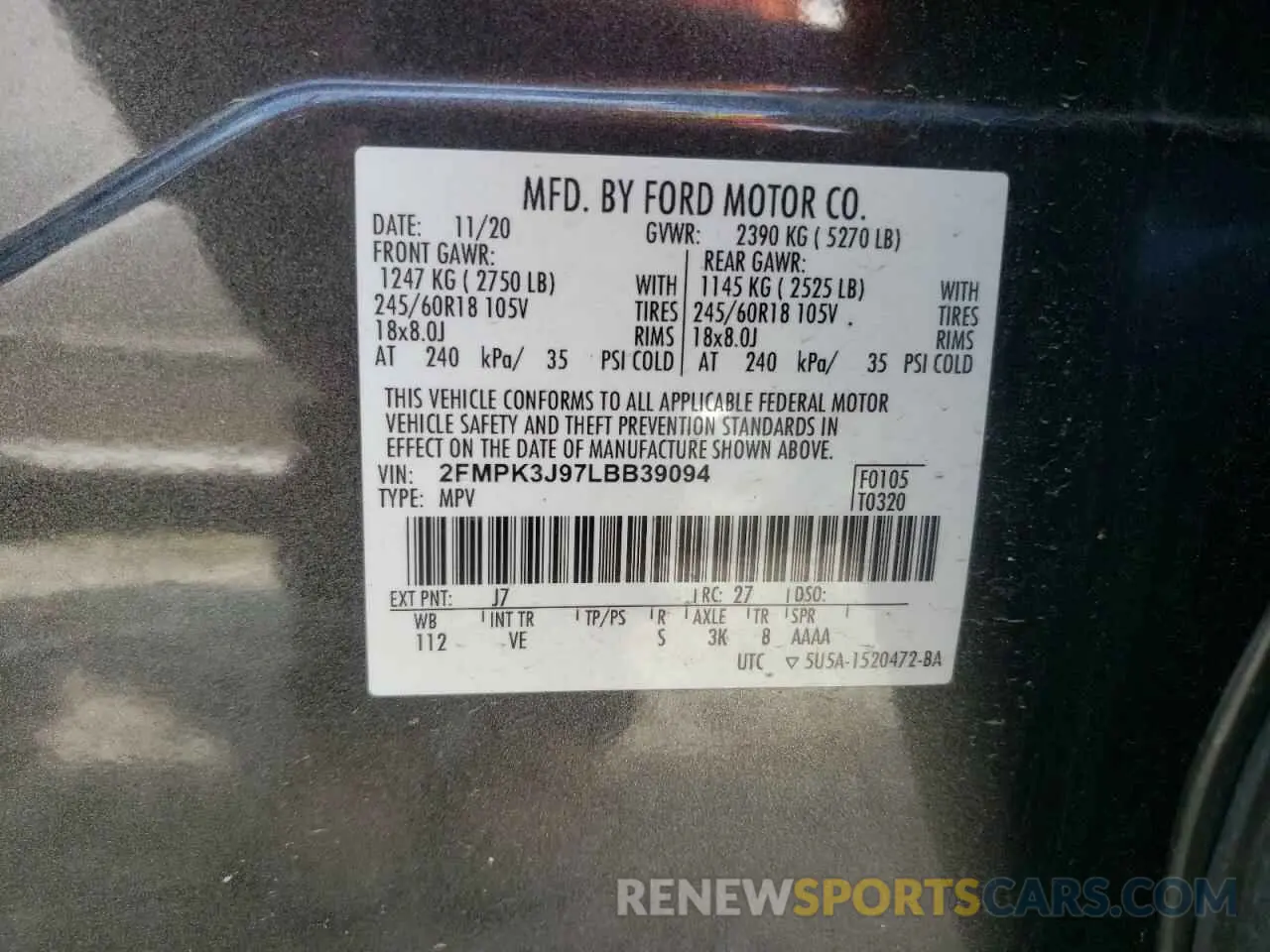 13 Photograph of a damaged car 2FMPK3J97LBB39094 FORD EDGE 2020