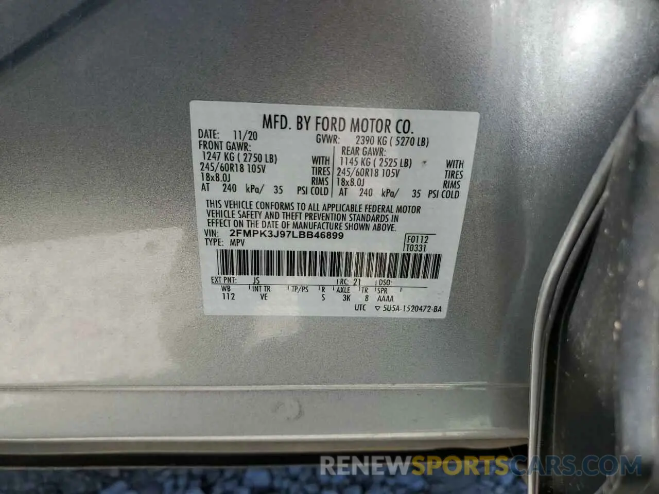 13 Photograph of a damaged car 2FMPK3J97LBB46899 FORD EDGE 2020