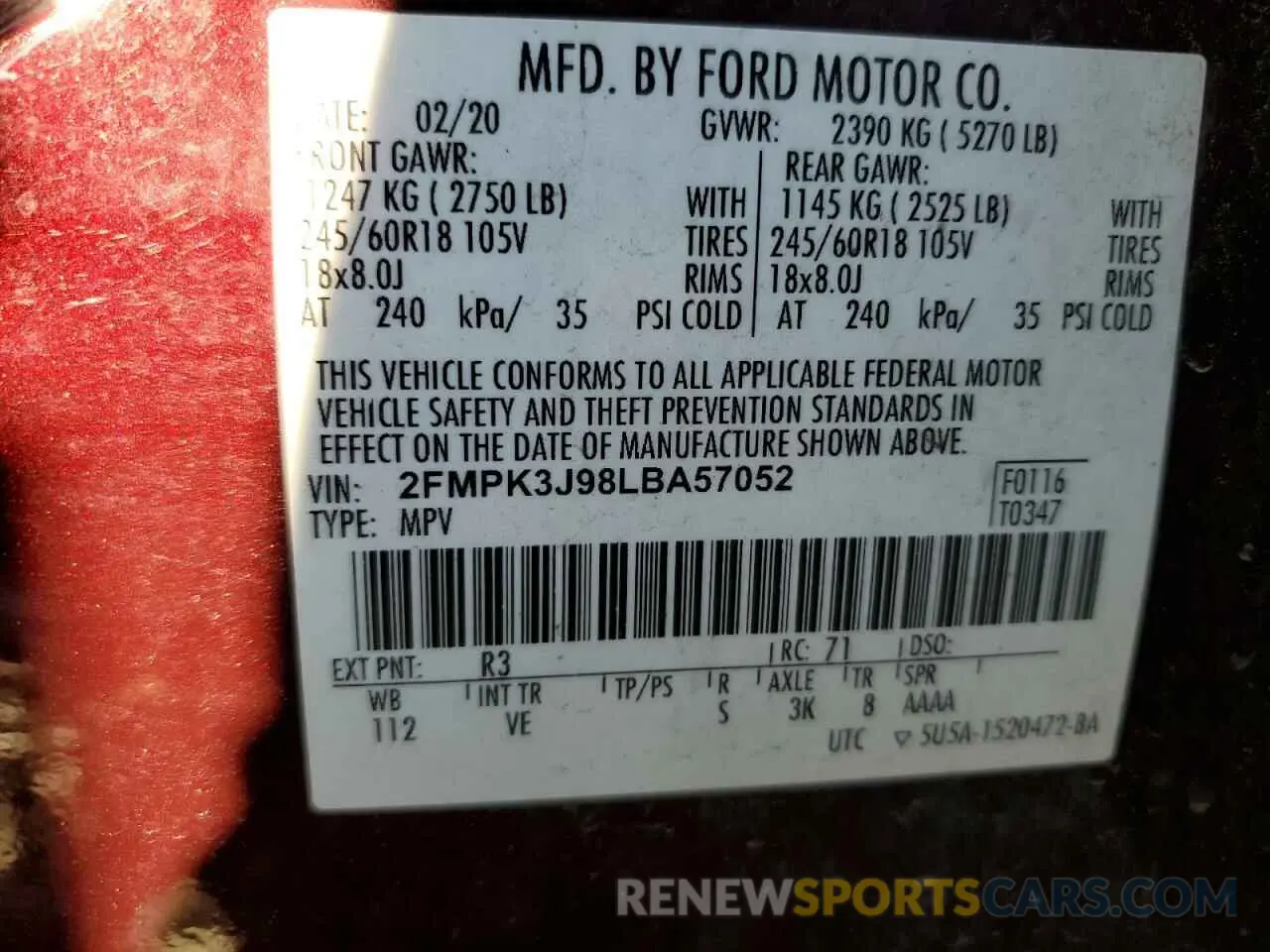 13 Photograph of a damaged car 2FMPK3J98LBA57052 FORD EDGE 2020