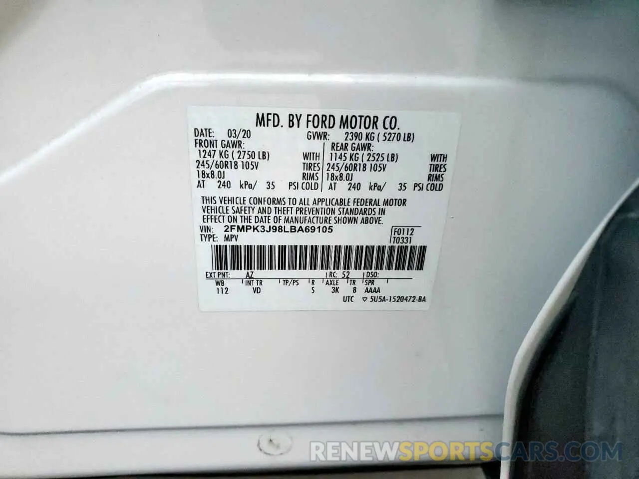 16 Photograph of a damaged car 2FMPK3J98LBA69105 FORD EDGE 2020