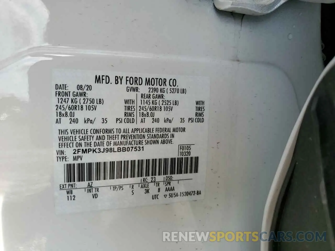 13 Photograph of a damaged car 2FMPK3J98LBB07531 FORD EDGE 2020