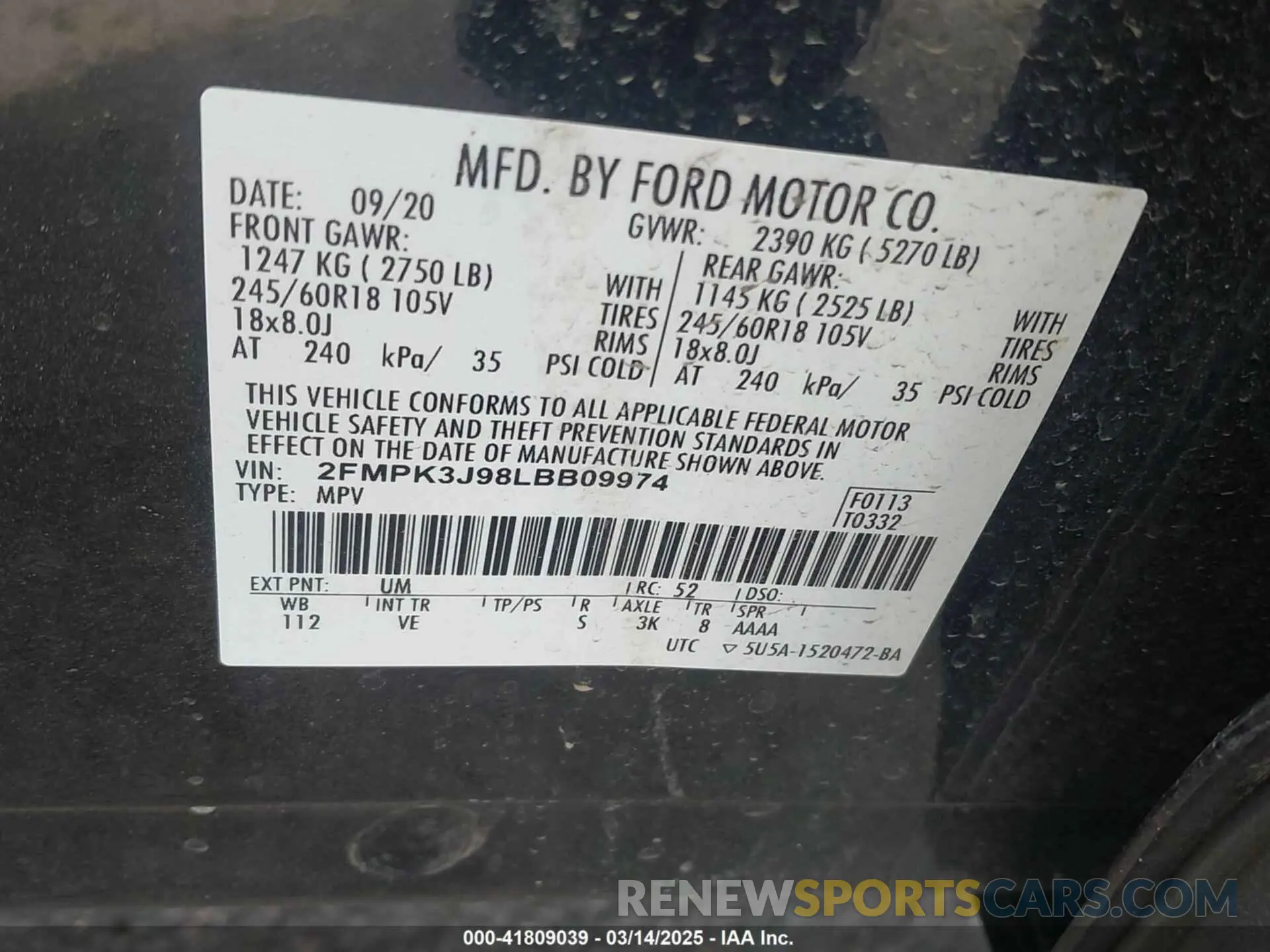 9 Photograph of a damaged car 2FMPK3J98LBB09974 FORD EDGE 2020