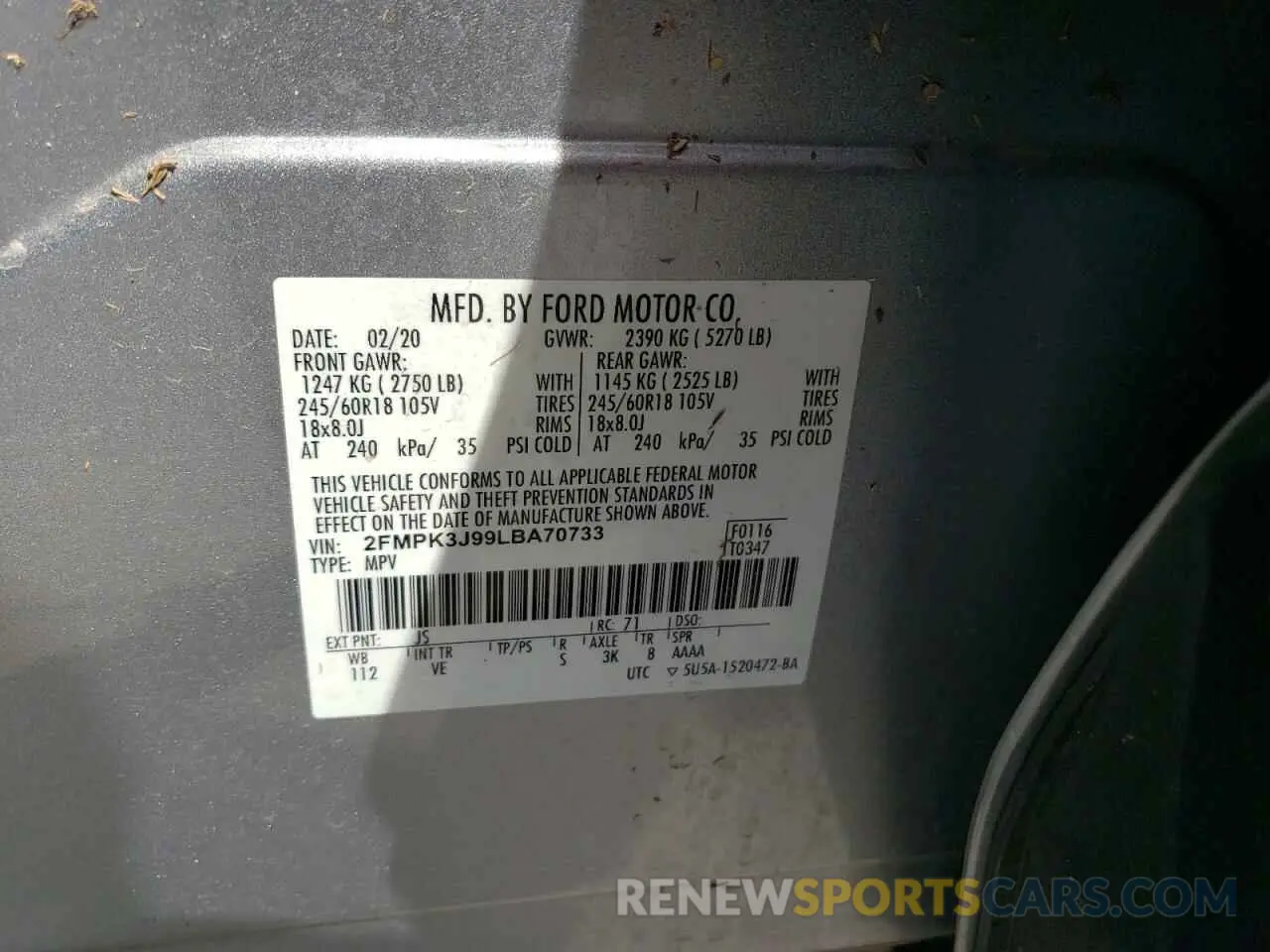13 Photograph of a damaged car 2FMPK3J99LBA70733 FORD EDGE 2020