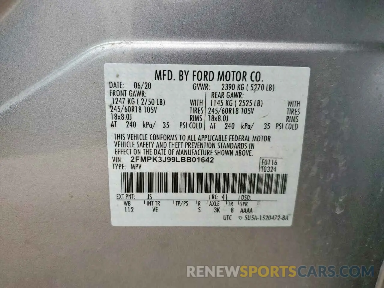 14 Photograph of a damaged car 2FMPK3J99LBB01642 FORD EDGE 2020