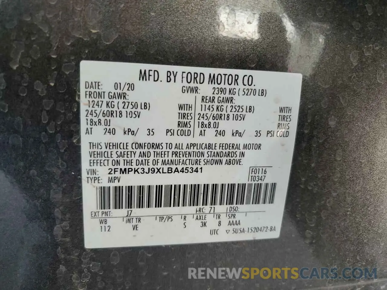 13 Photograph of a damaged car 2FMPK3J9XLBA45341 FORD EDGE 2020