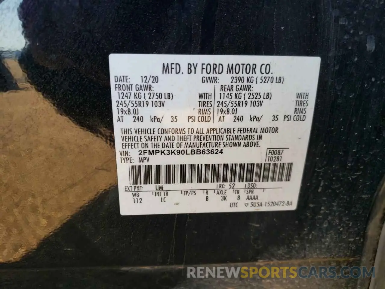 14 Photograph of a damaged car 2FMPK3K90LBB63624 FORD EDGE 2020