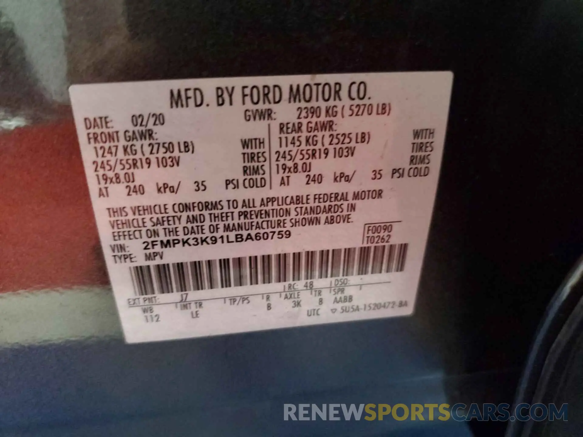 18 Photograph of a damaged car 2FMPK3K91LBA60759 FORD EDGE 2020