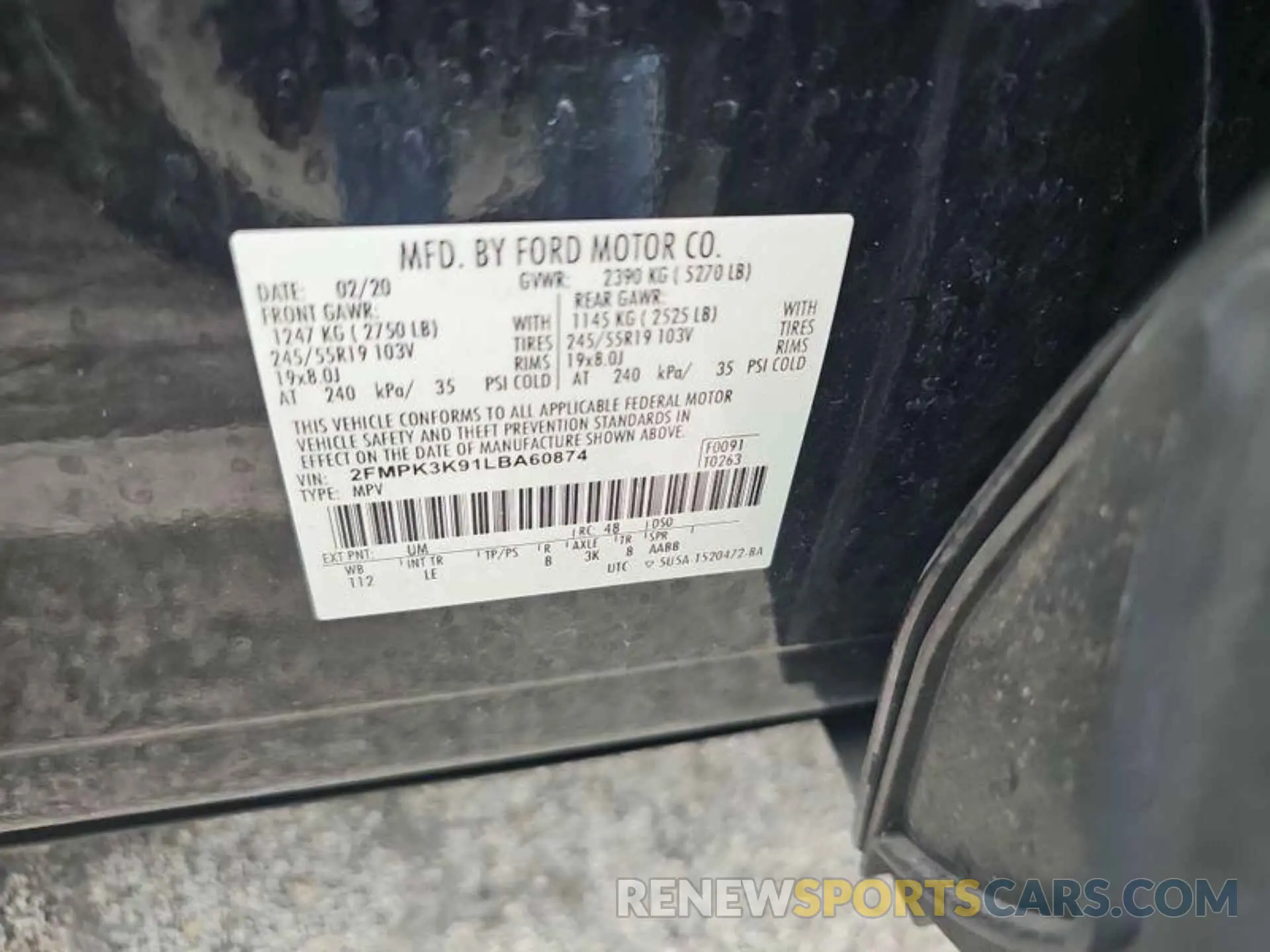 16 Photograph of a damaged car 2FMPK3K91LBA60874 FORD EDGE 2020