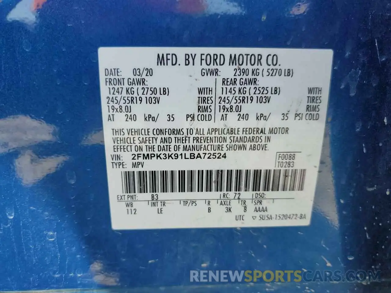 14 Photograph of a damaged car 2FMPK3K91LBA72524 FORD EDGE 2020