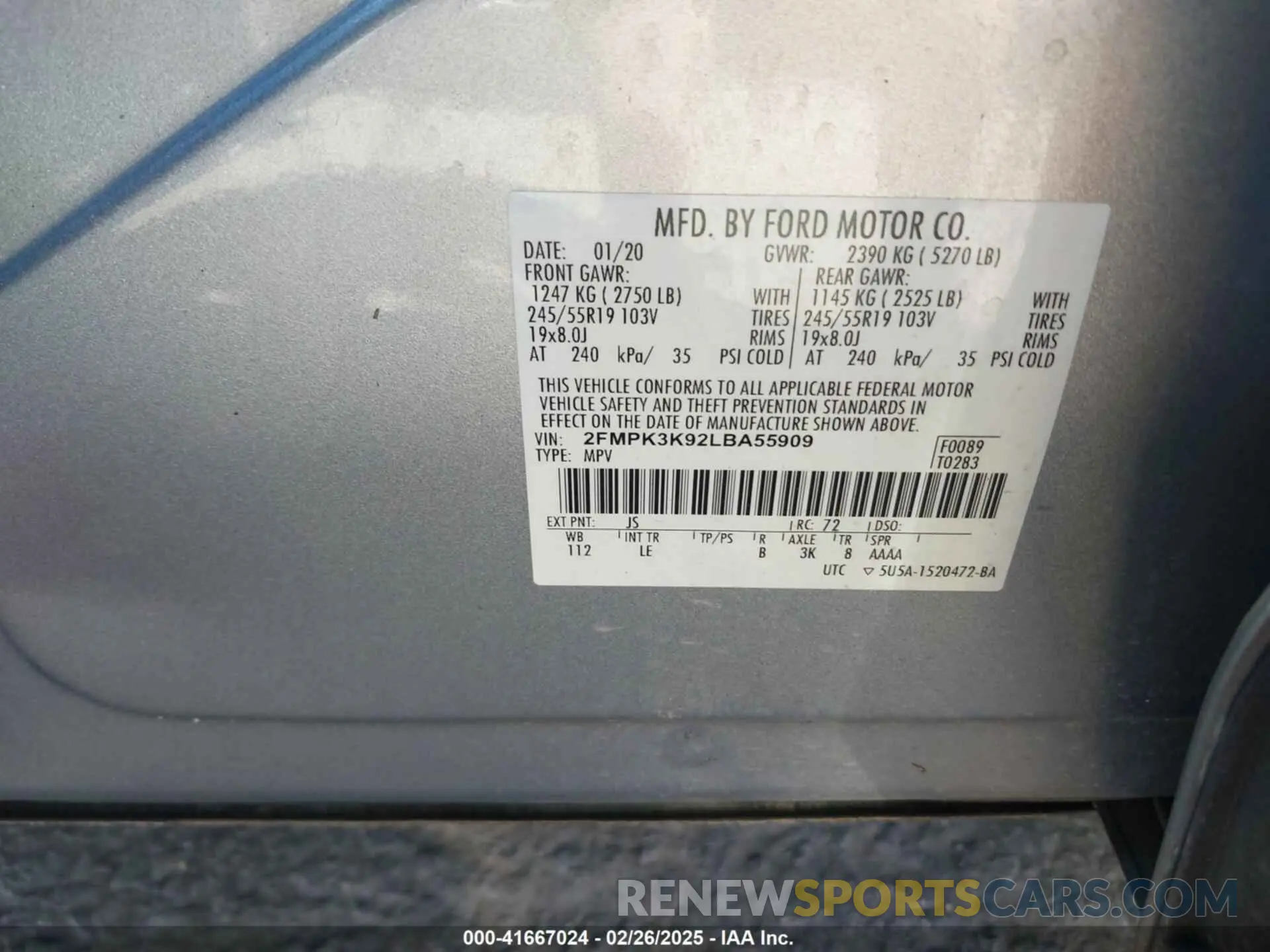 9 Photograph of a damaged car 2FMPK3K92LBA55909 FORD EDGE 2020