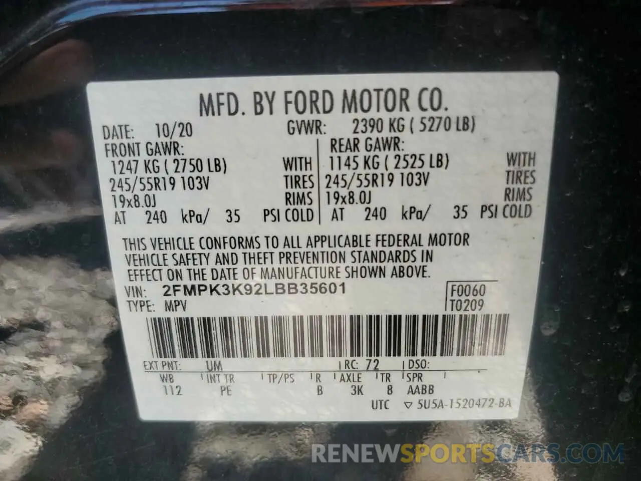 12 Photograph of a damaged car 2FMPK3K92LBB35601 FORD EDGE 2020