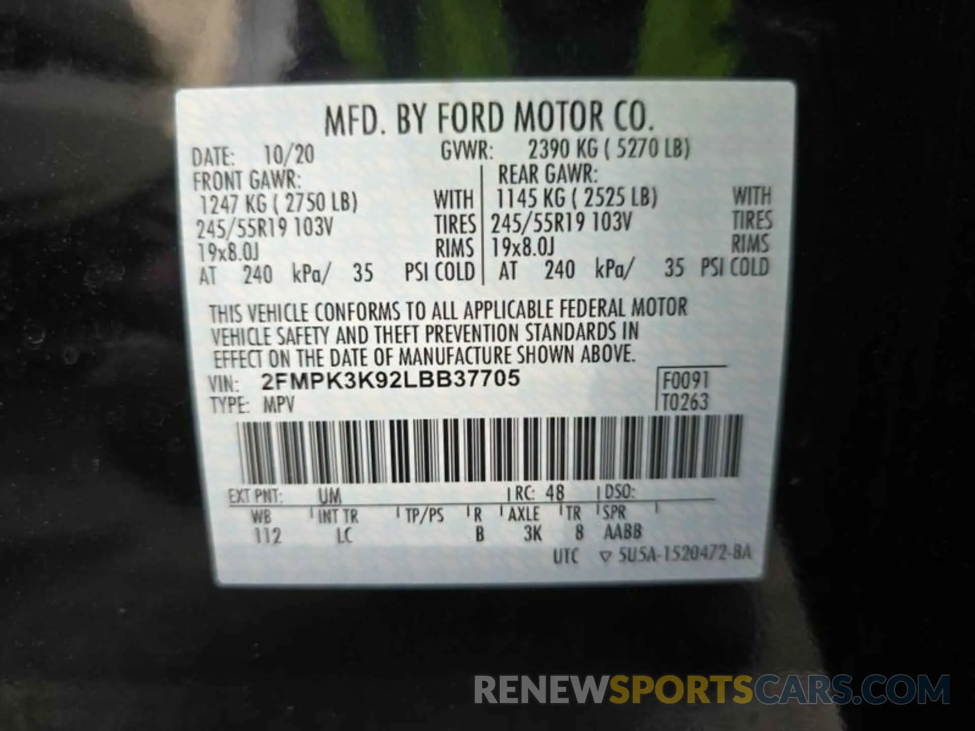 2 Photograph of a damaged car 2FMPK3K92LBB37705 FORD EDGE 2020