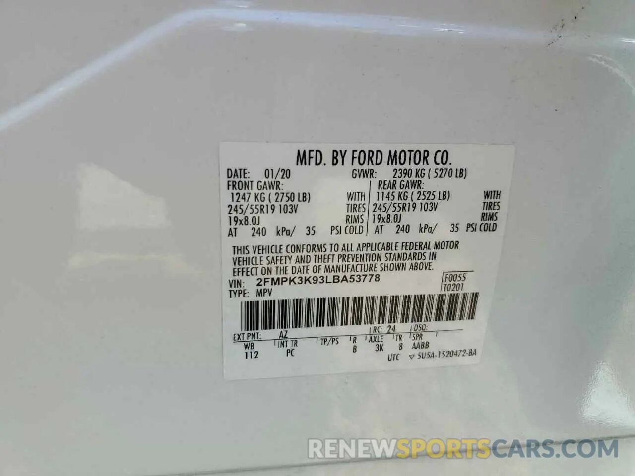 13 Photograph of a damaged car 2FMPK3K93LBA53778 FORD EDGE 2020
