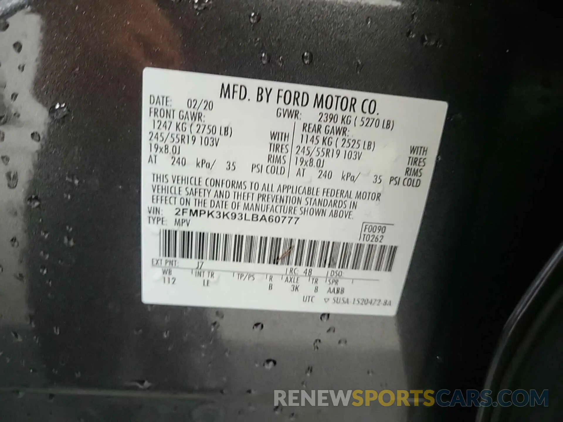 8 Photograph of a damaged car 2FMPK3K93LBA60777 FORD EDGE 2020
