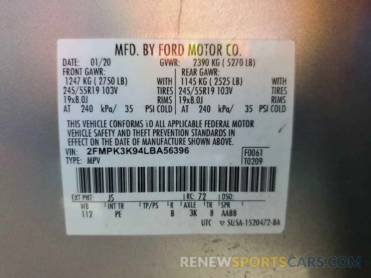 14 Photograph of a damaged car 2FMPK3K94LBA56396 FORD EDGE 2020