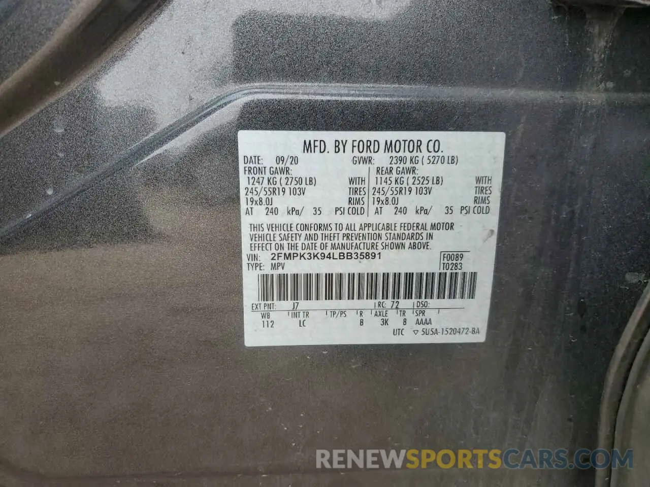13 Photograph of a damaged car 2FMPK3K94LBB35891 FORD EDGE 2020