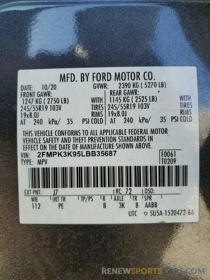 14 Photograph of a damaged car 2FMPK3K95LBB35687 FORD EDGE 2020