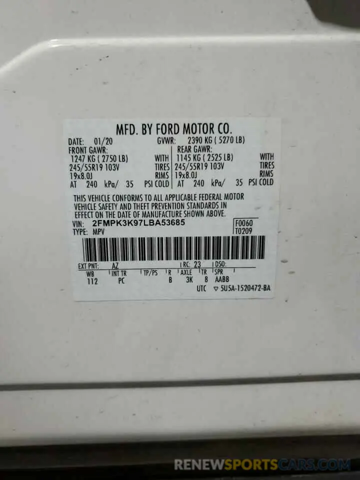 13 Photograph of a damaged car 2FMPK3K97LBA53685 FORD EDGE 2020