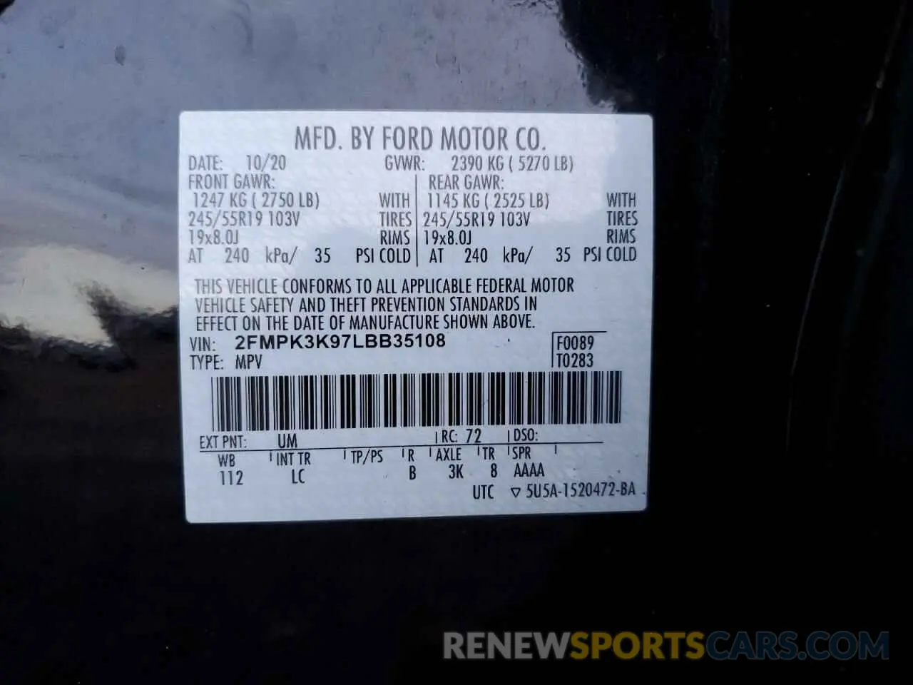 15 Photograph of a damaged car 2FMPK3K97LBB35108 FORD EDGE 2020