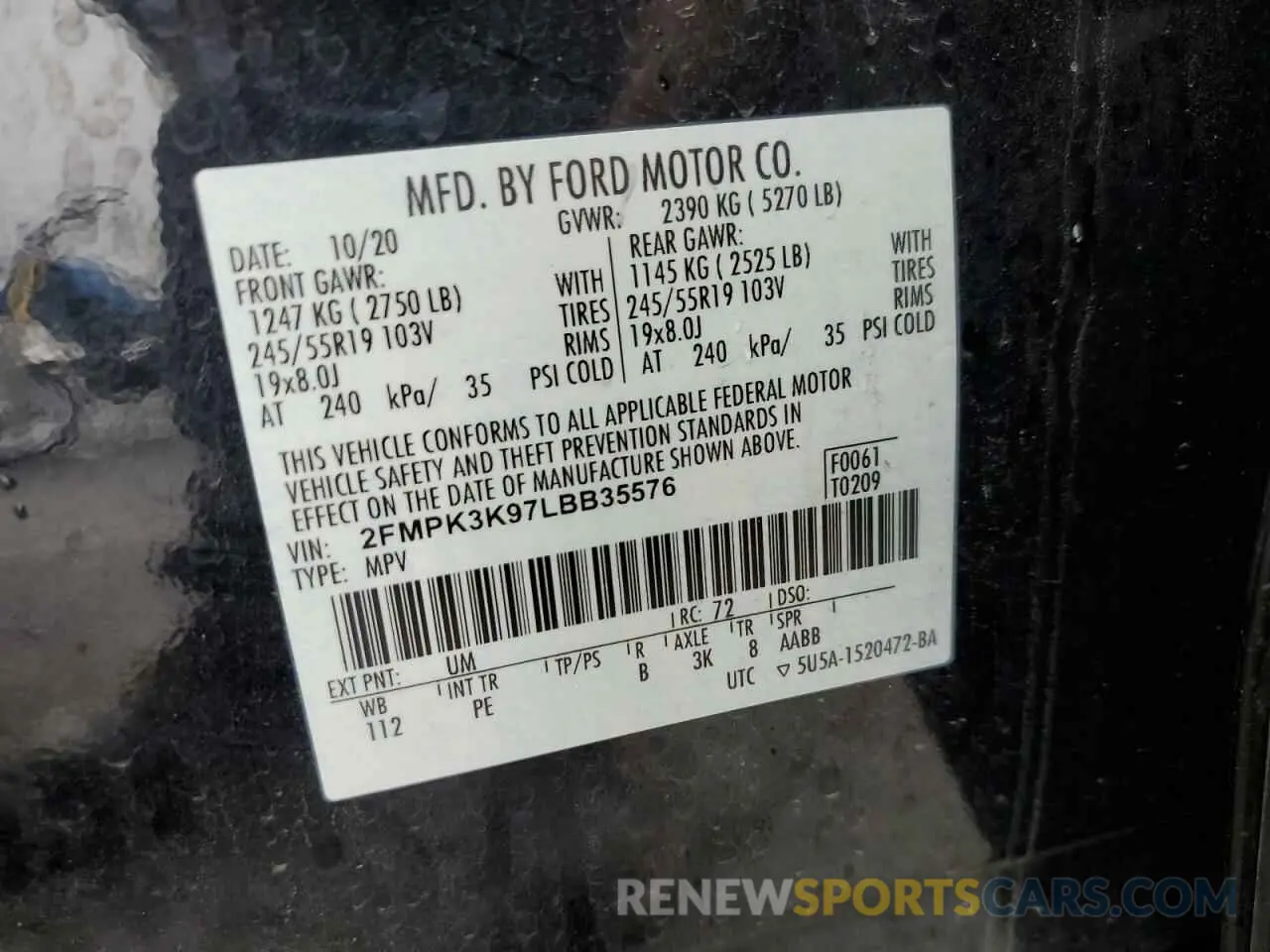 12 Photograph of a damaged car 2FMPK3K97LBB35576 FORD EDGE 2020