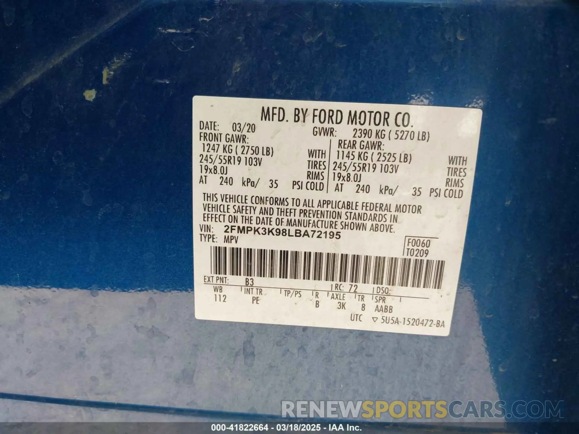 9 Photograph of a damaged car 2FMPK3K98LBA72195 FORD EDGE 2020
