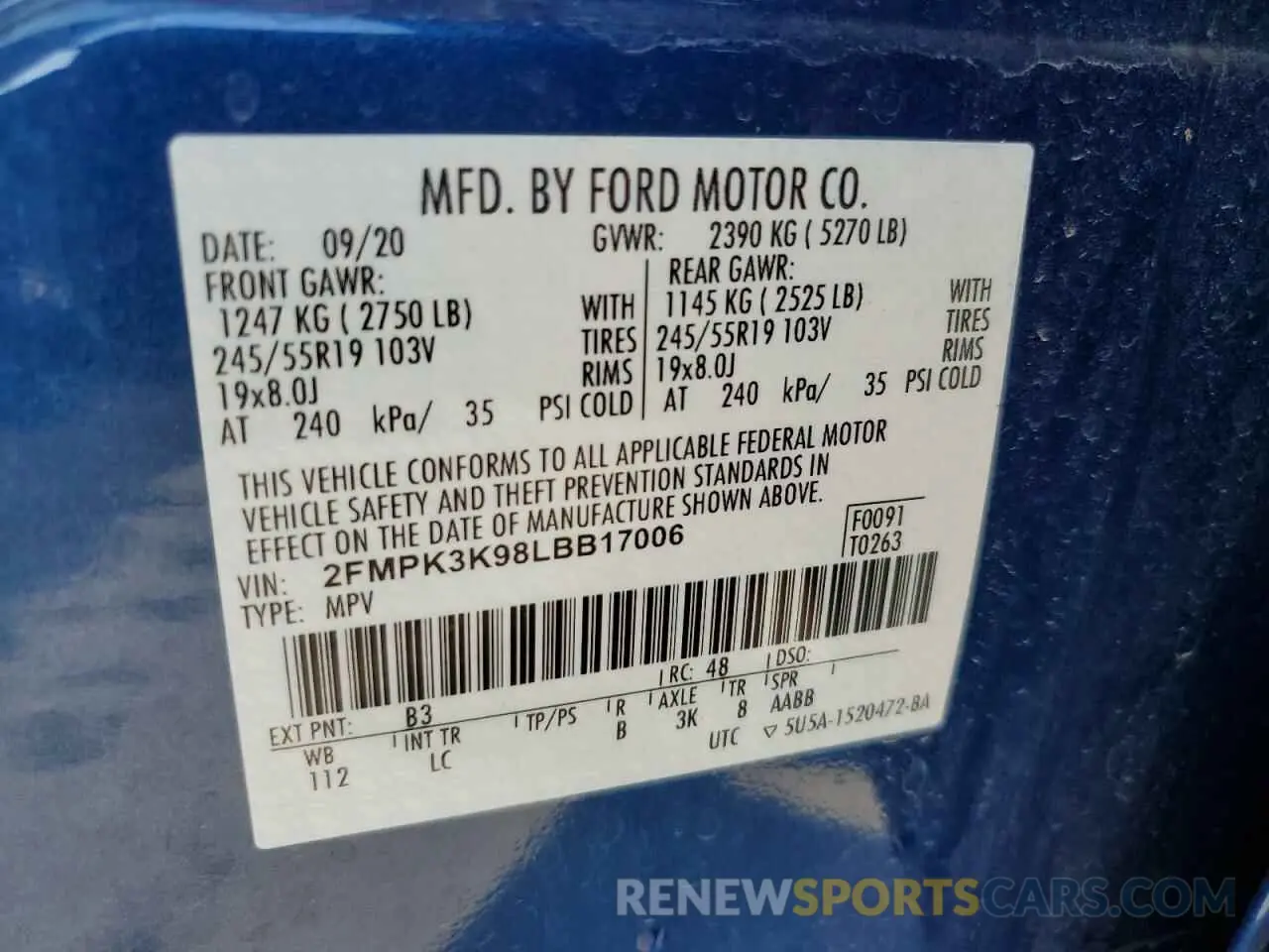 13 Photograph of a damaged car 2FMPK3K98LBB17006 FORD EDGE 2020