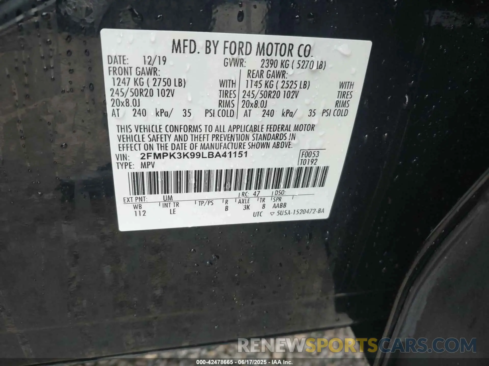 9 Photograph of a damaged car 2FMPK3K99LBA41151 FORD EDGE 2020