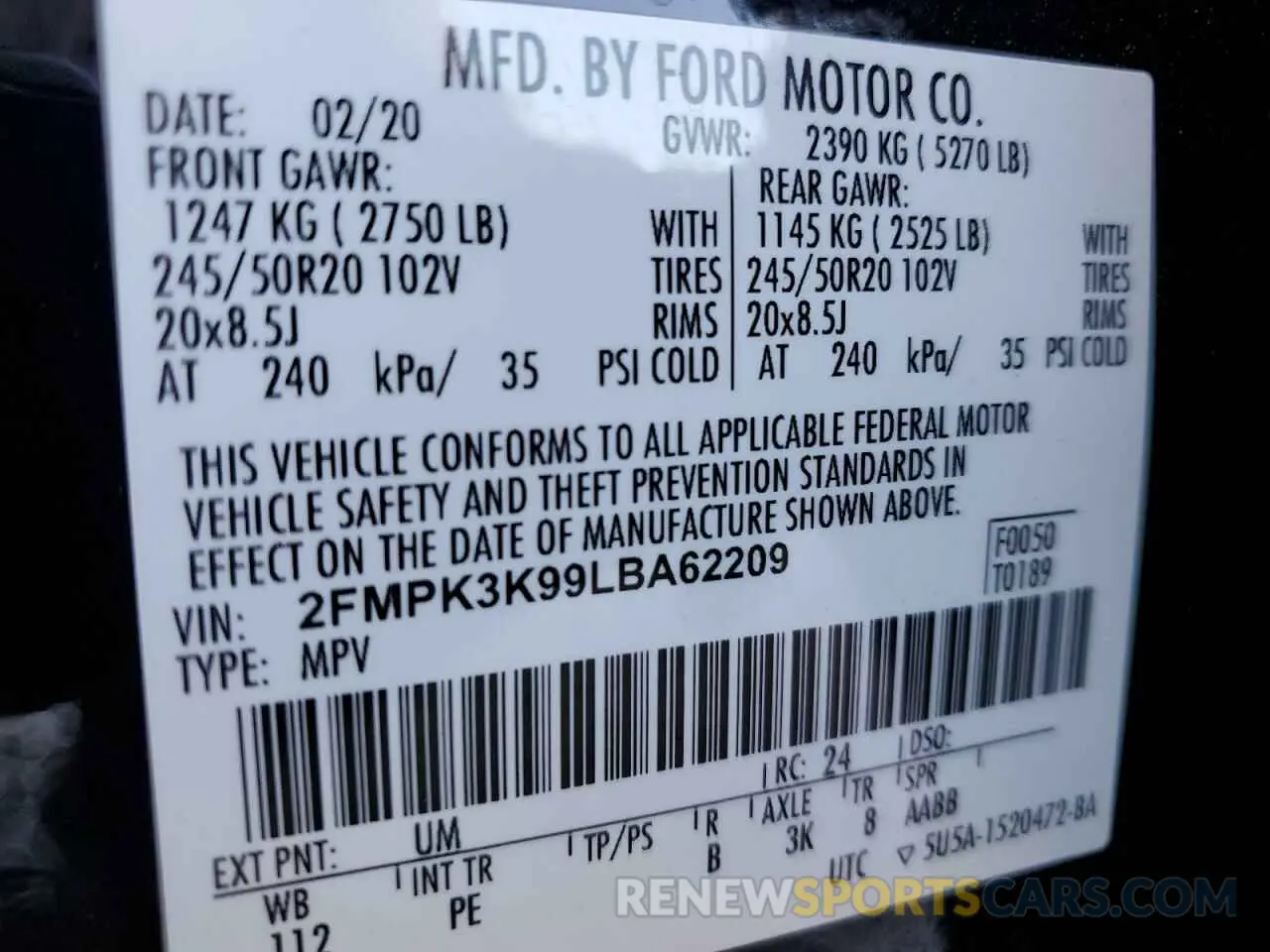 14 Photograph of a damaged car 2FMPK3K99LBA62209 FORD EDGE 2020