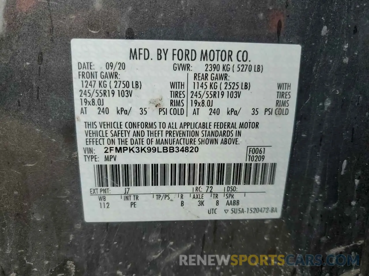 13 Photograph of a damaged car 2FMPK3K99LBB34820 FORD EDGE 2020