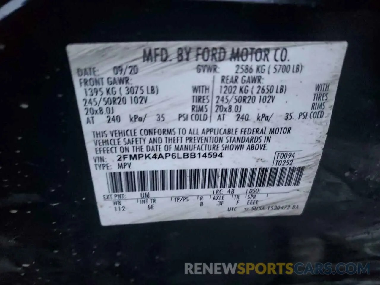 13 Photograph of a damaged car 2FMPK4AP6LBB14594 FORD EDGE 2020