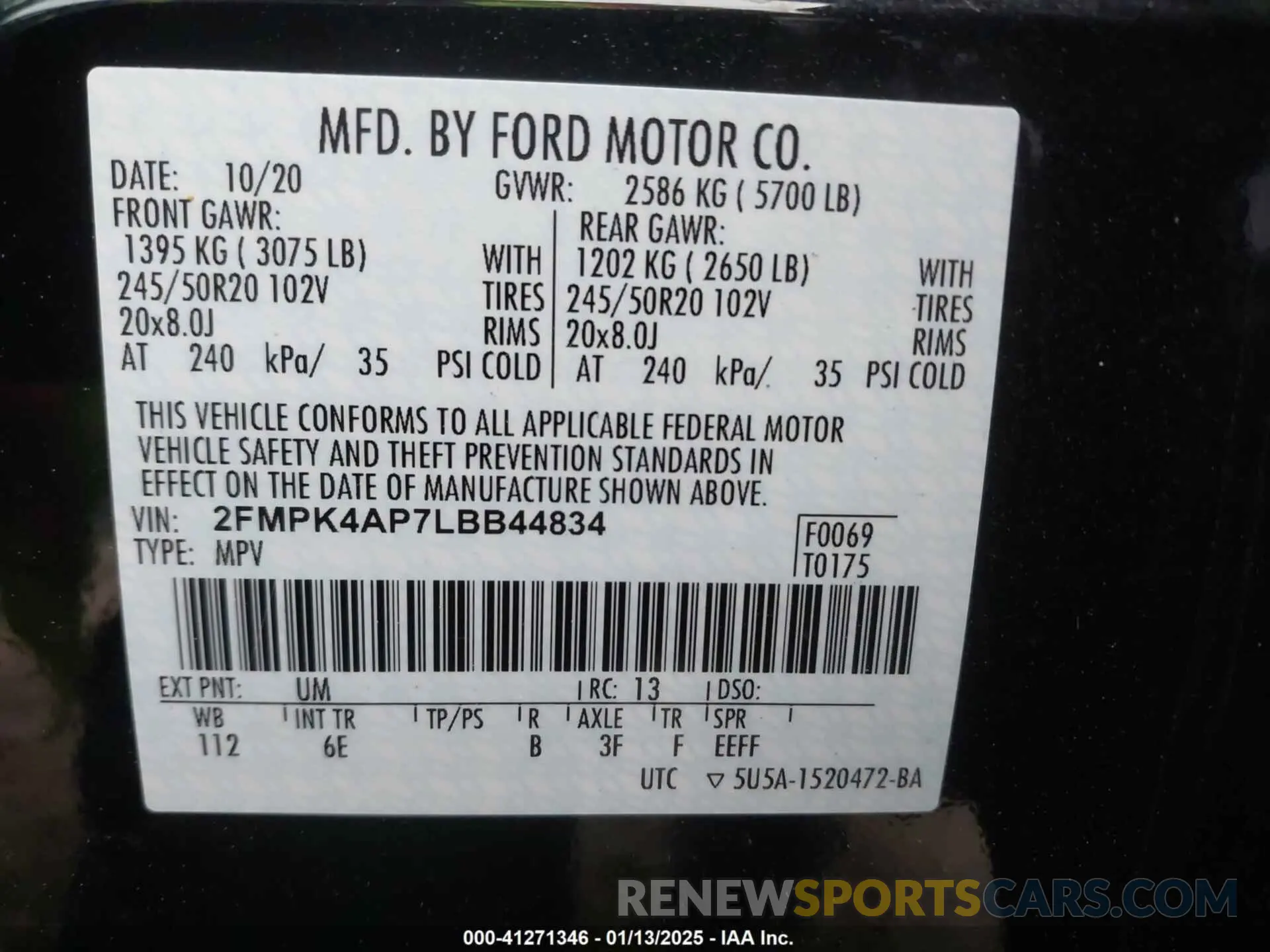 9 Photograph of a damaged car 2FMPK4AP7LBB44834 FORD EDGE 2020