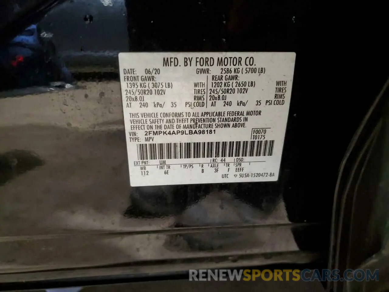 13 Photograph of a damaged car 2FMPK4AP9LBA98181 FORD EDGE 2020