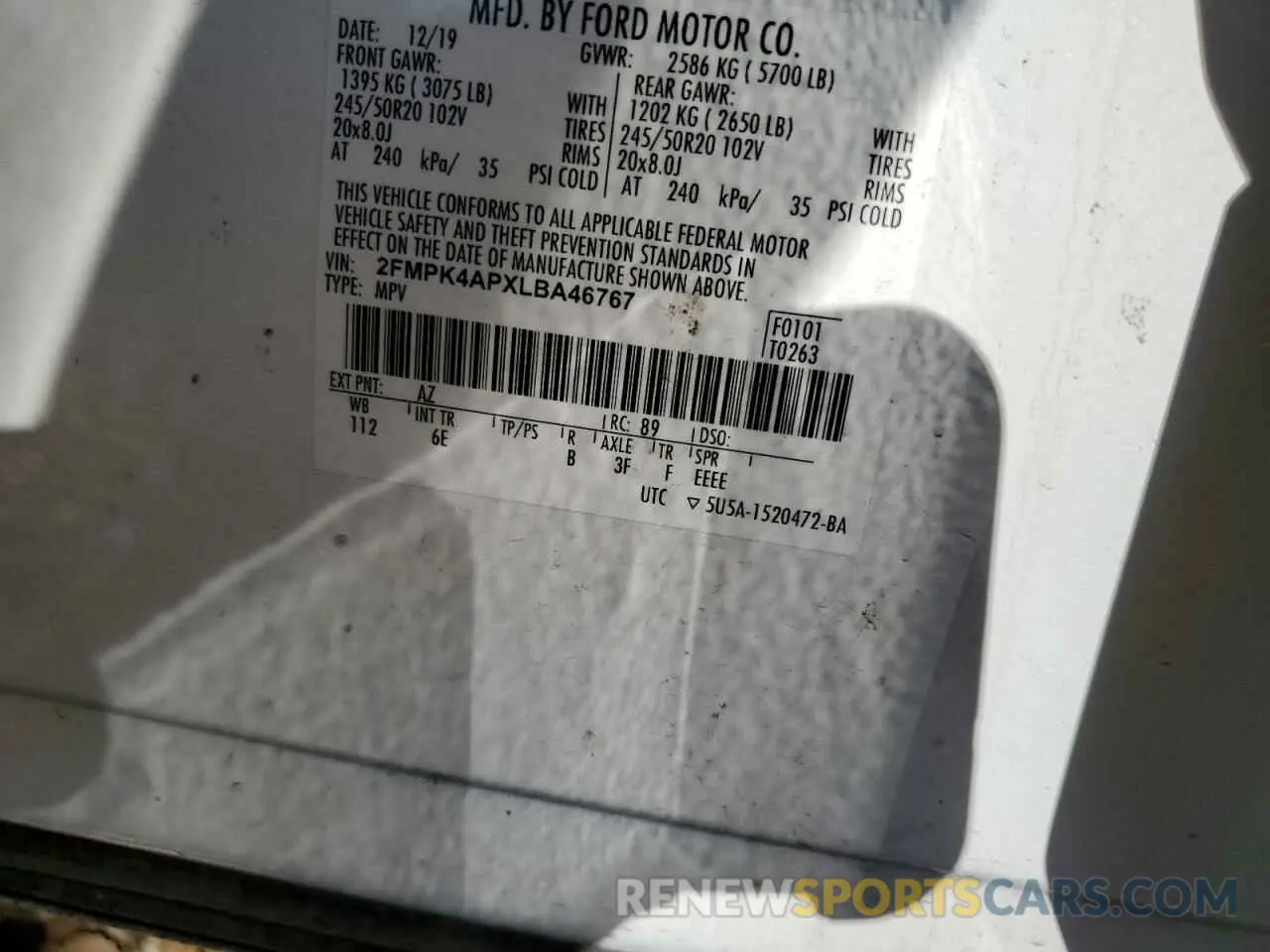 13 Photograph of a damaged car 2FMPK4APXLBA46767 FORD EDGE 2020