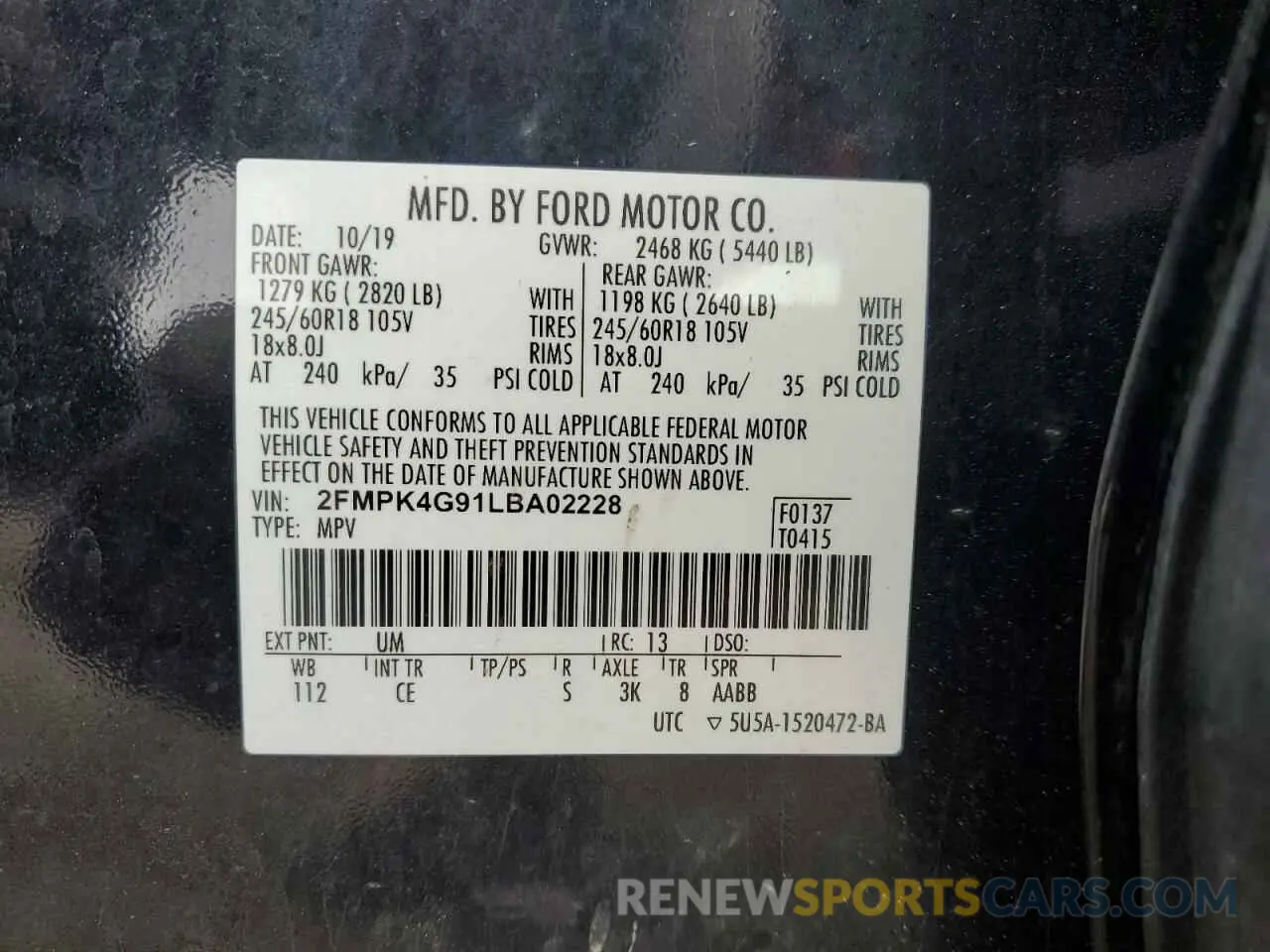 14 Photograph of a damaged car 2FMPK4G91LBA02228 FORD EDGE 2020