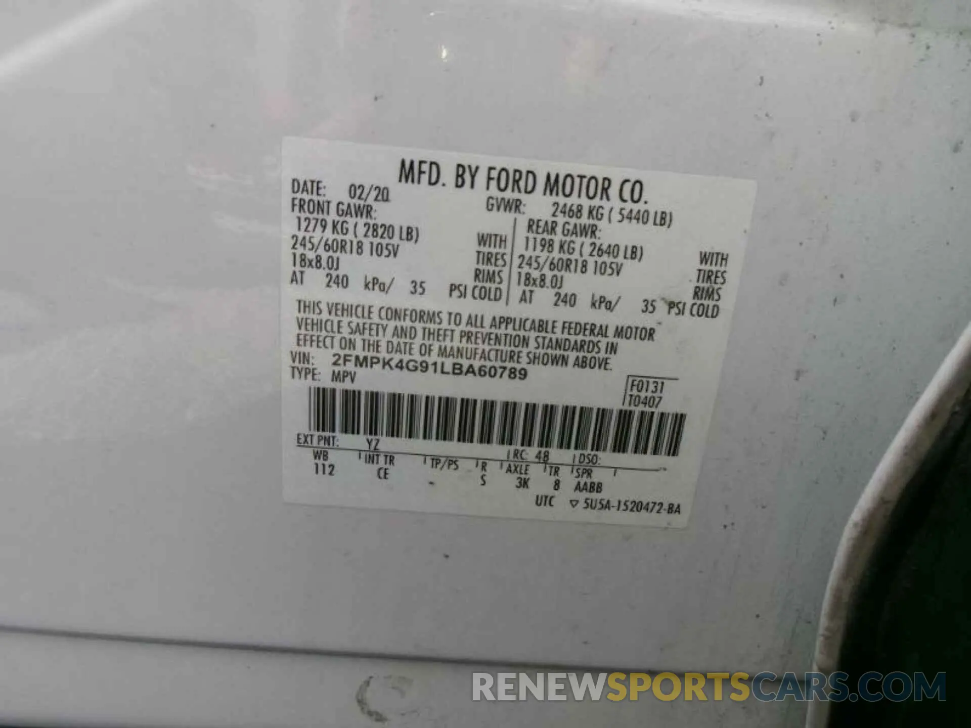 9 Photograph of a damaged car 2FMPK4G91LBA60789 FORD EDGE 2020