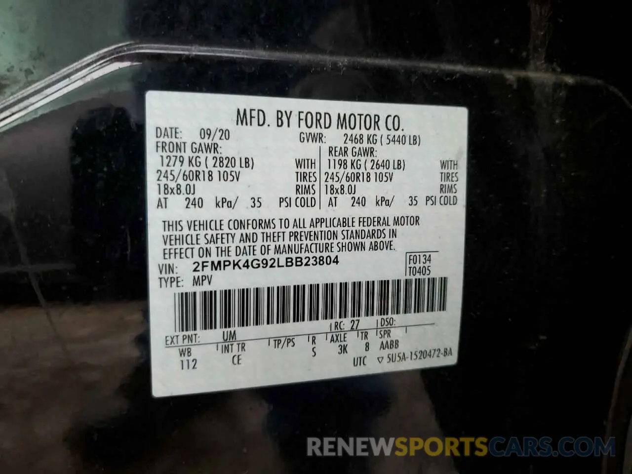 13 Photograph of a damaged car 2FMPK4G92LBB23804 FORD EDGE 2020