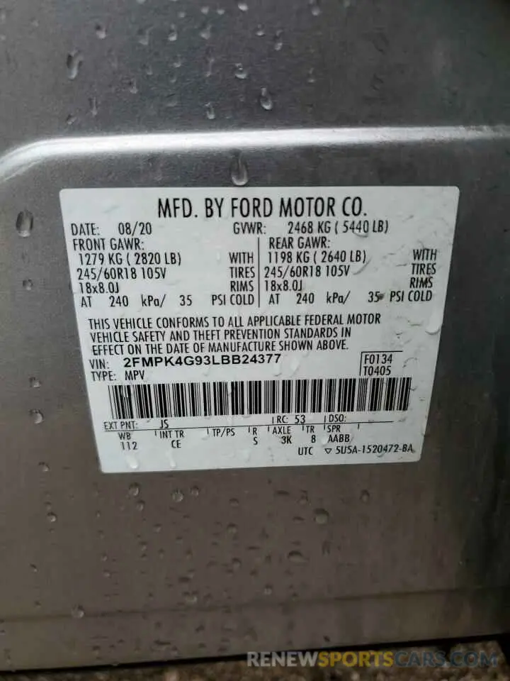 14 Photograph of a damaged car 2FMPK4G93LBB24377 FORD EDGE 2020