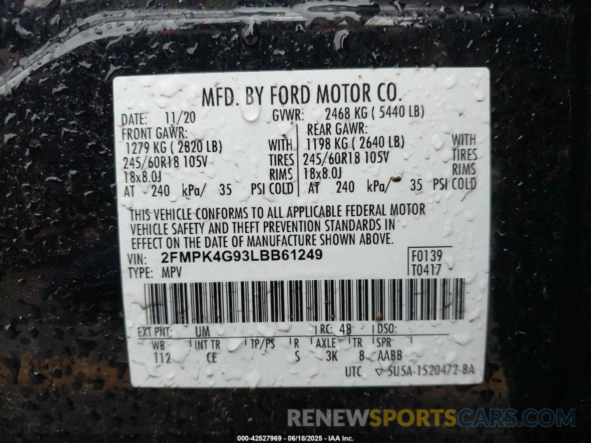 9 Photograph of a damaged car 2FMPK4G93LBB61249 FORD EDGE 2020