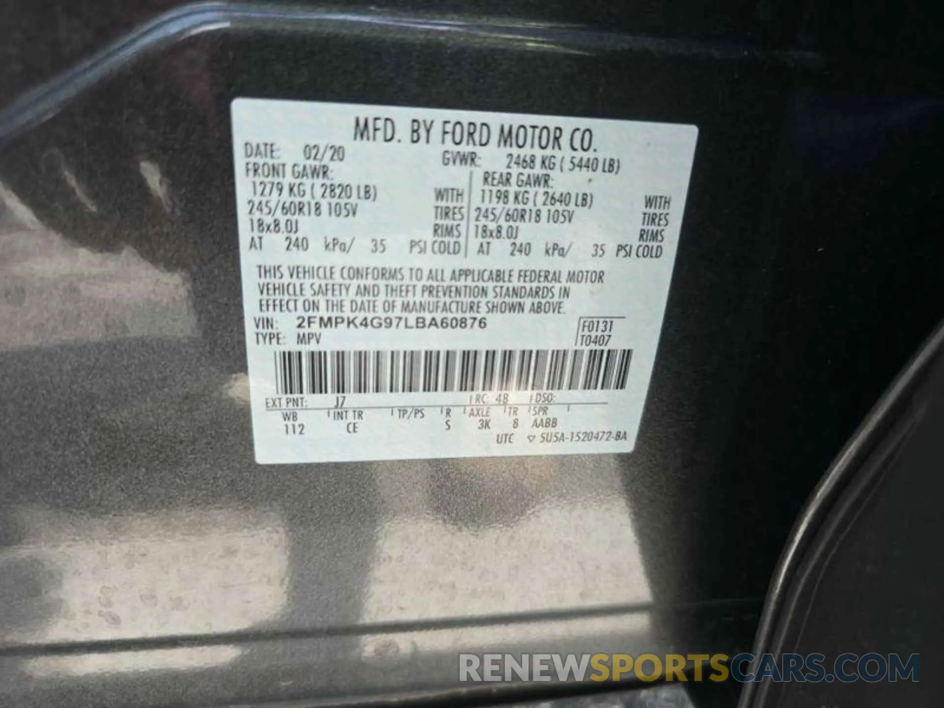10 Photograph of a damaged car 2FMPK4G97LBA60876 FORD EDGE 2020