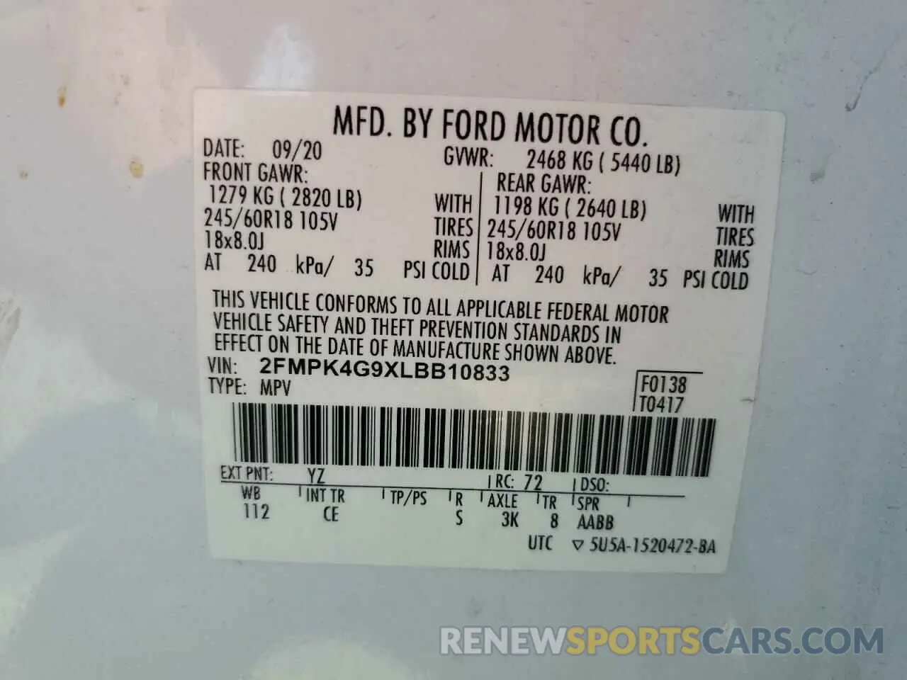 13 Photograph of a damaged car 2FMPK4G9XLBB10833 FORD EDGE 2020