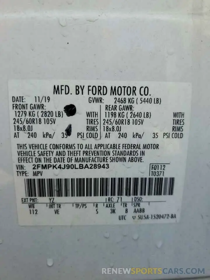 13 Photograph of a damaged car 2FMPK4J90LBA28943 FORD EDGE 2020